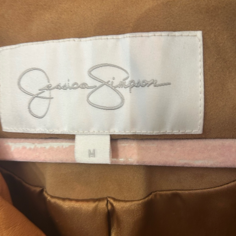 Jessica Simpson Camel 100% Leather Moto Jacket • Size M • Asym Zip - Picture 3 of 9
